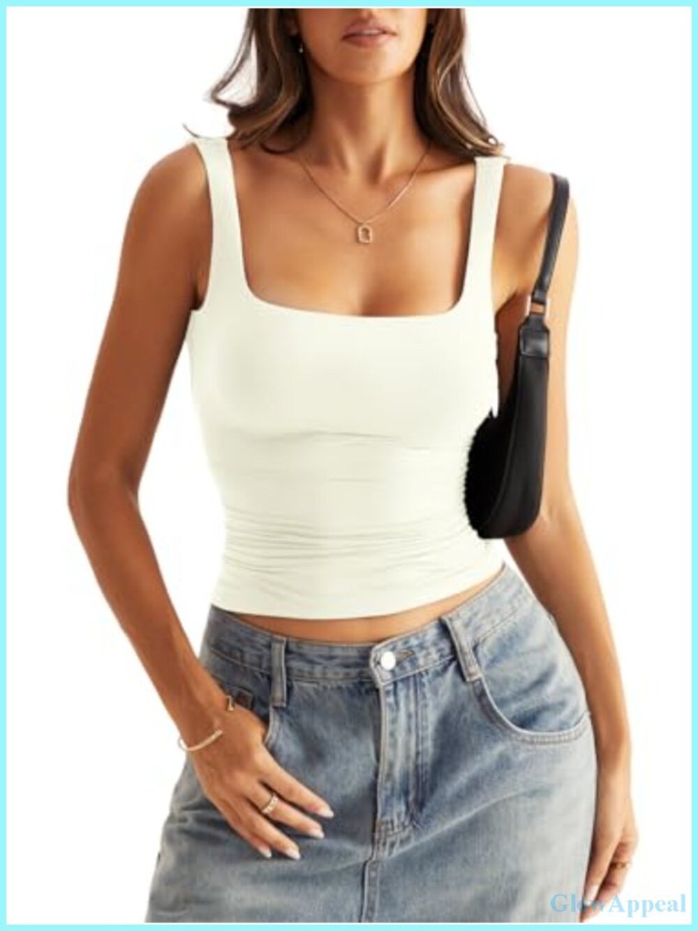 Square Neck Double Lined Fitted Tank Top Low Back Sleeveless Shirt